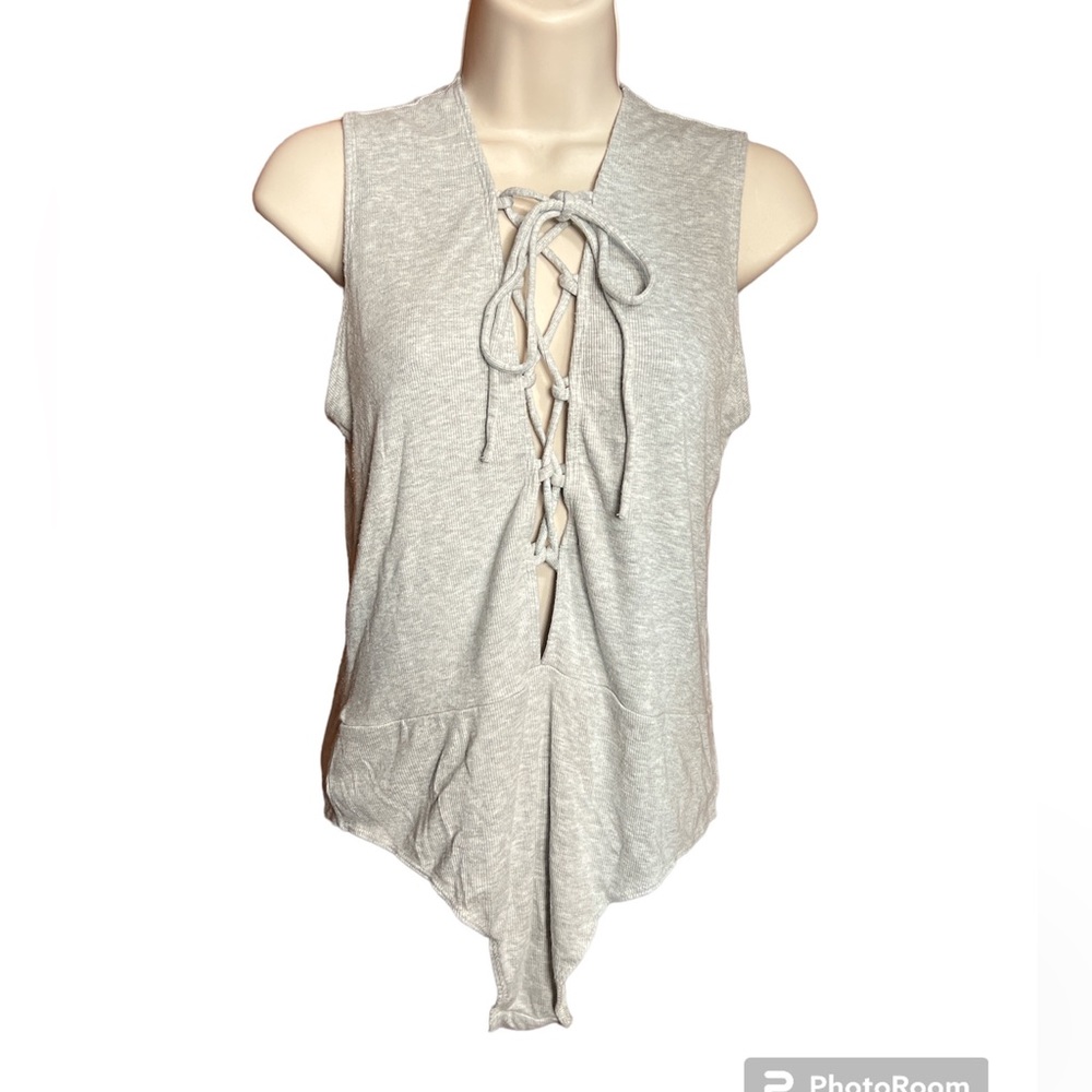 Olympia Theodora Lace Up Gray Body Suit Top
